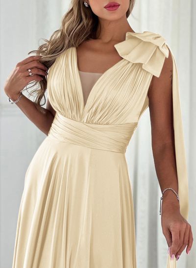 A-Line V-Neck Silk Like Satin Mother Of The Bride Dresses With Split Front/Bow(s)