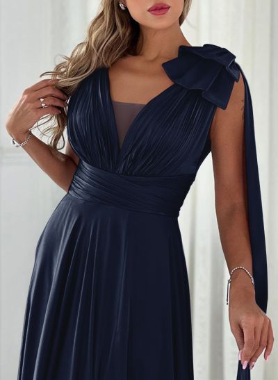 A-Line V-Neck Silk Like Satin Mother Of The Bride Dresses With Split Front/Bow(s)