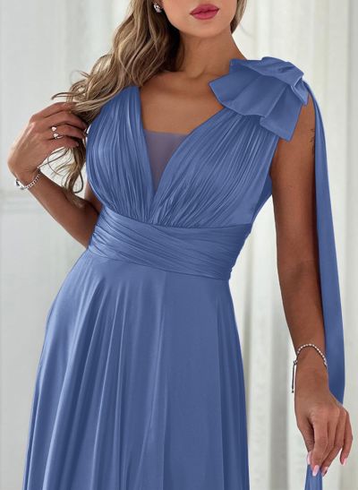 A-Line V-Neck Silk Like Satin Mother Of The Bride Dresses With Split Front/Bow(s)