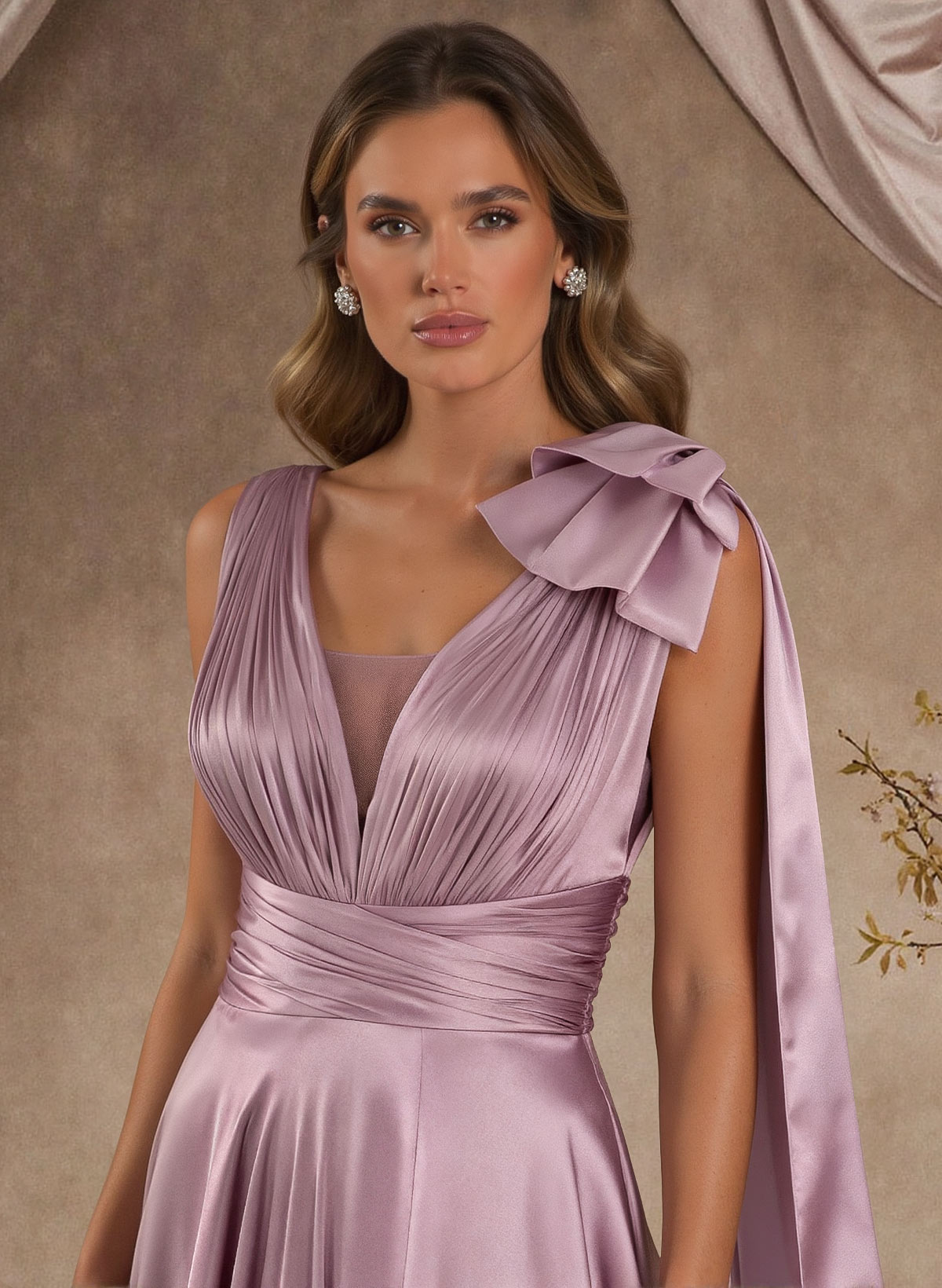 A-Line V-Neck Silk Like Satin Mother Of The Bride Dresses With Split Front/Bow(s)