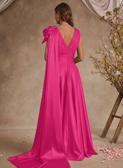 A-Line V-Neck Silk Like Satin Mother Of The Bride Dresses With Split Front/Bow(s)