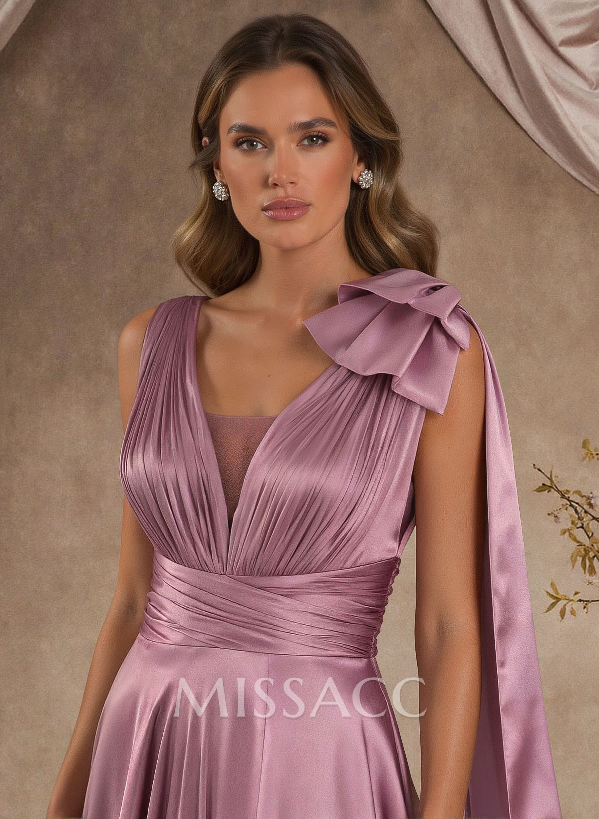 A-Line V-Neck Silk Like Satin Mother Of The Bride Dresses With Split Front/Bow(s)