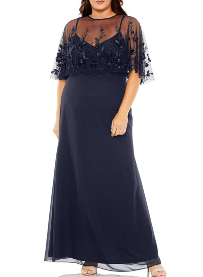Plus Size Sheath/Column Scoop Neck Chiffon Mother Of The Bride Dresses With Lace