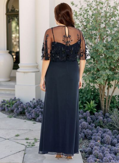 Plus Size Sheath/Column Scoop Neck Chiffon Mother Of The Bride Dresses With Lace