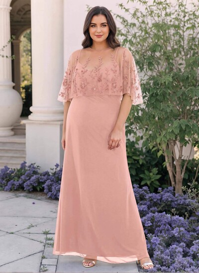 Plus Size Sheath/Column Scoop Neck Chiffon Mother Of The Bride Dresses With Lace