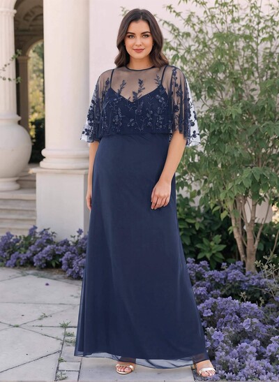Plus Size Sheath/Column Scoop Neck Chiffon Mother Of The Bride Dresses With Lace