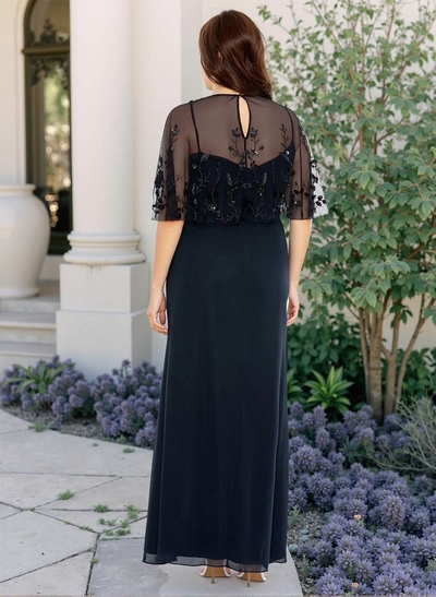 Plus Size Sheath/Column Scoop Neck Chiffon Mother Of The Bride Dresses With Lace