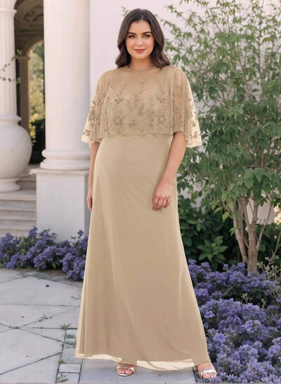 Plus Size Sheath/Column Scoop Neck Chiffon Mother Of The Bride Dresses With Lace