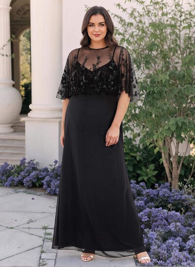 Plus Size Sheath/Column Scoop Neck Chiffon Mother Of The Bride Dresses With Lace
