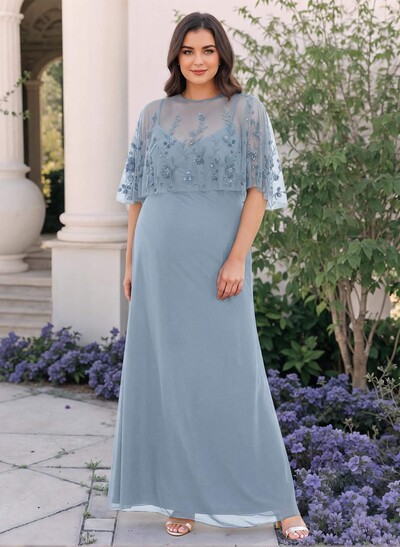 Plus Size Sheath/Column Scoop Neck Chiffon Mother Of The Bride Dresses With Lace