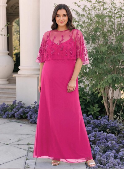 Plus Size Sheath/Column Scoop Neck Chiffon Mother Of The Bride Dresses With Lace