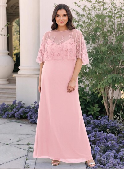 Plus Size Sheath/Column Scoop Neck Chiffon Mother Of The Bride Dresses With Lace