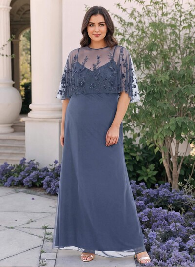 Plus Size Sheath/Column Scoop Neck Chiffon Mother Of The Bride Dresses With Lace