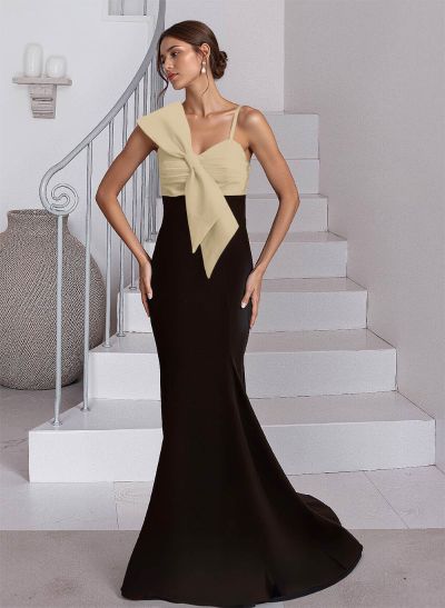 Trumpet/Mermaid Asymmetrical Sweep Train Satin Mother Of The Bride Dresses With Bow(s)
