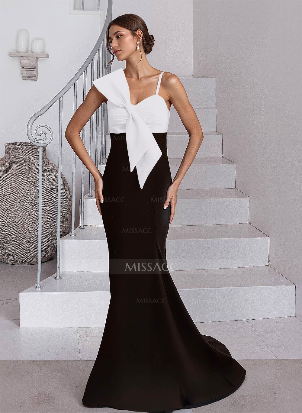 Trumpet/Mermaid Asymmetrical Sweep Train Satin Mother Of The Bride Dresses With Bow(s)