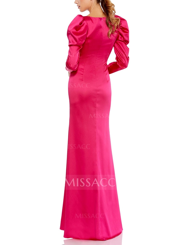 Sheath/Column Square Neckline Long Sleeves Satin Mother Of The Bride Dresses With Split Front