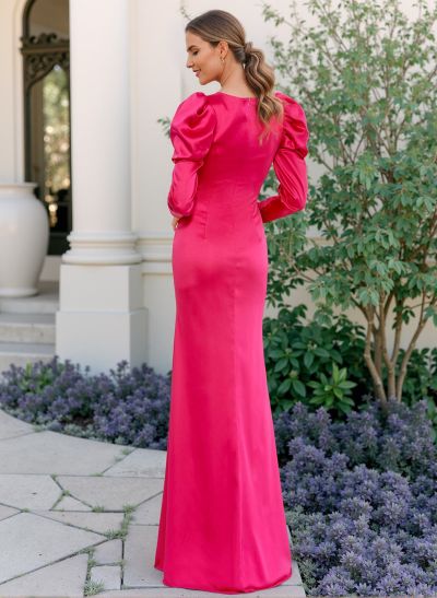 Sheath/Column Square Neckline Long Sleeves Satin Mother Of The Bride Dresses With Split Front