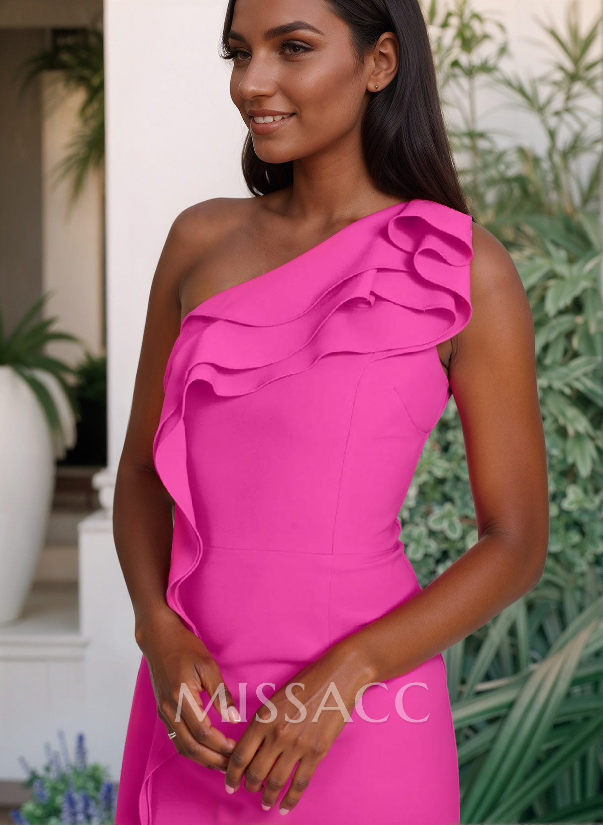 Sheath/Column Elastic Satin Mother Of The Bride Dresses With Ruffle/High Split