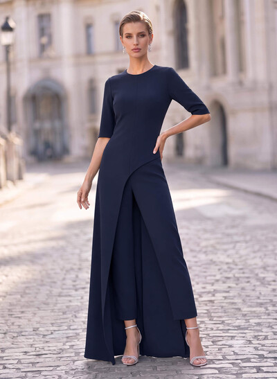 Jumpsuit/Pantsuit Scoop Neck Elastic Satin(Slight Stretch) Mother Of The Bride Dresses
