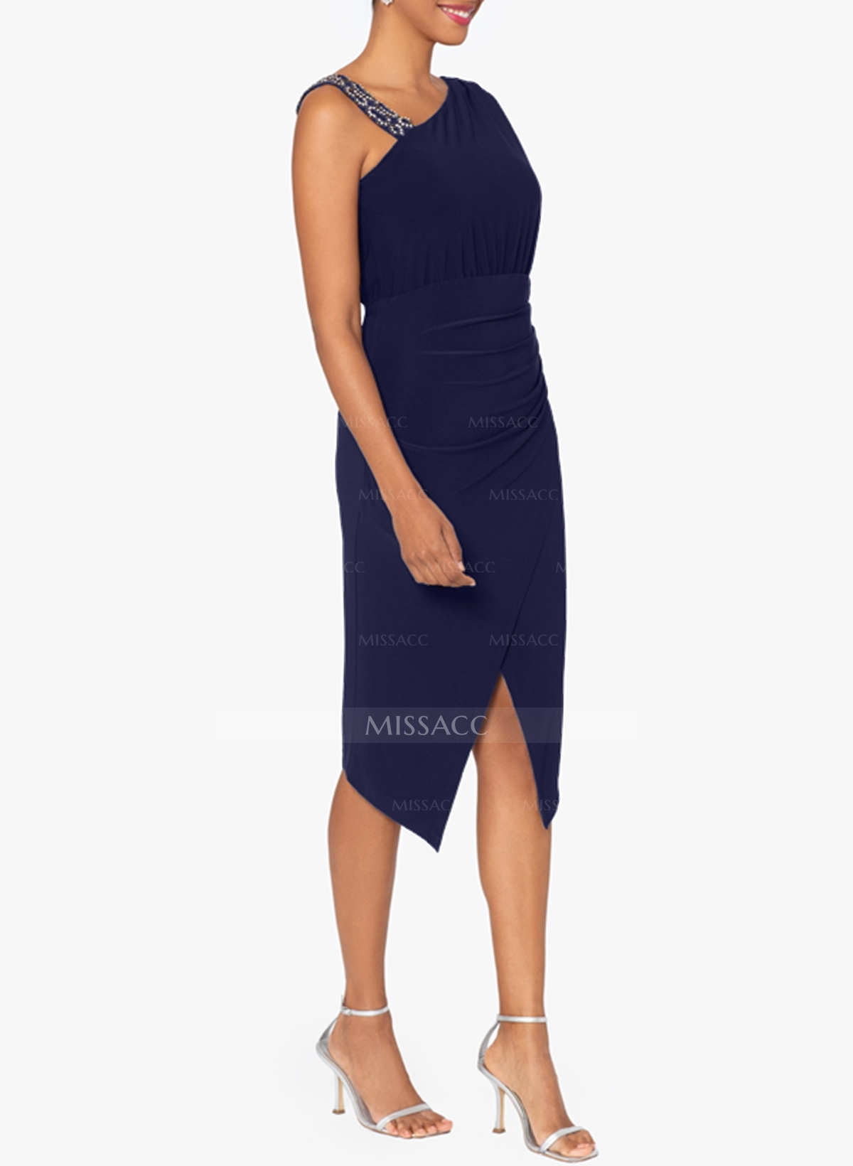 Sheath/Column Asymmetrical Knee-Length Chiffon(Non-Stretch) Mother Of The Bride Dresses With Split Front