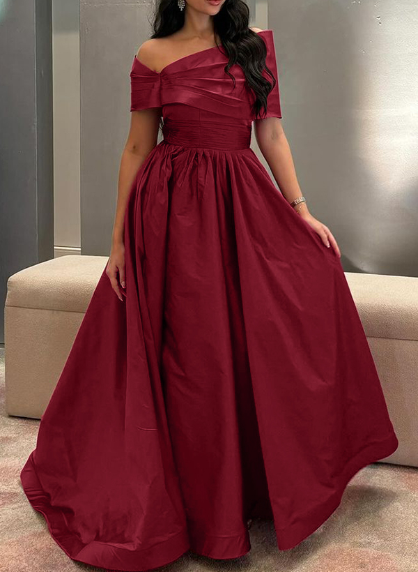 A-Line Off-The-Shoulder Sleeveless Satin Evening Dresses