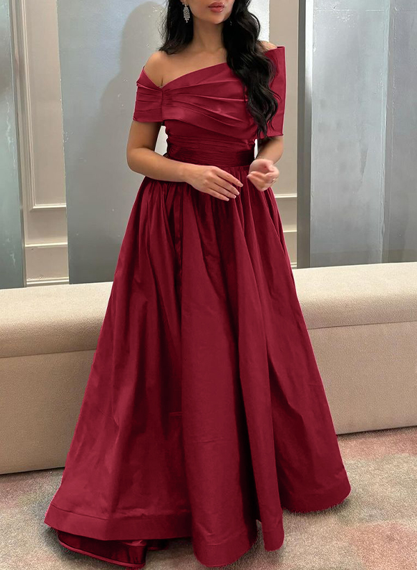 A-Line Off-The-Shoulder Sleeveless Satin Evening Dresses