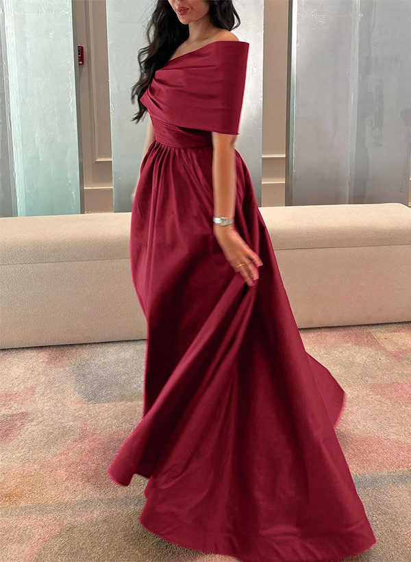 A-Line Off-The-Shoulder Sleeveless Satin Evening Dresses