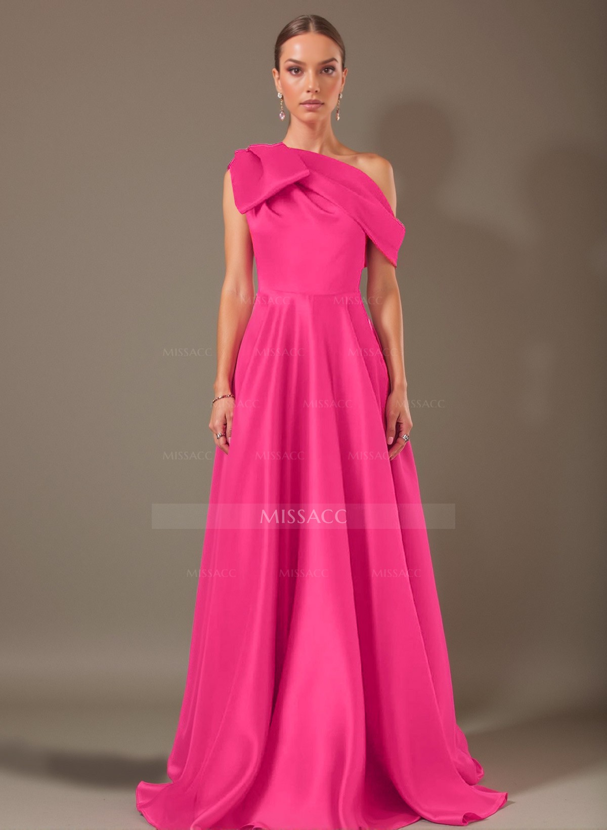 A-Line One-Shoulder Sleeveless Satin Mother Of The Bride Dresses With Bow(s)