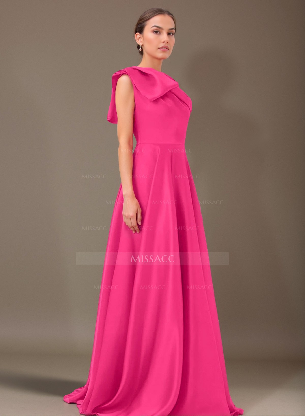 A-Line One-Shoulder Sleeveless Satin Mother Of The Bride Dresses With Bow(s)