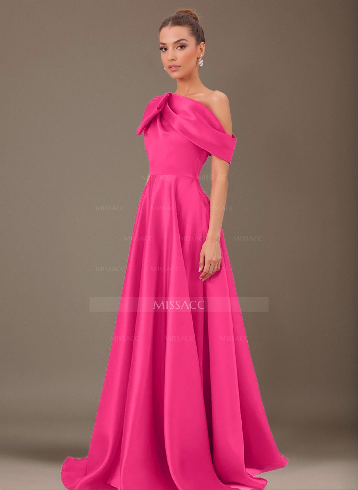 A-Line One-Shoulder Sleeveless Satin Mother Of The Bride Dresses With Bow(s)