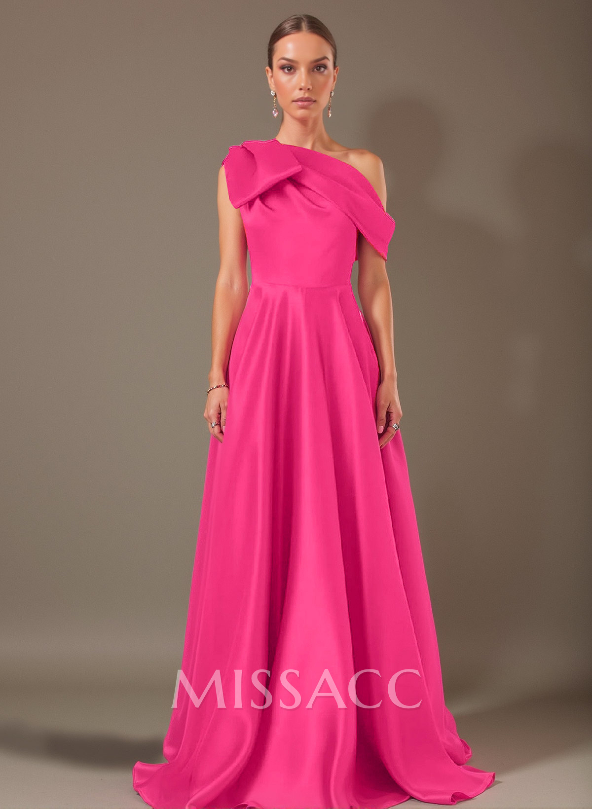 A-Line One-Shoulder Sleeveless Satin Mother Of The Bride Dresses With Bow(s)