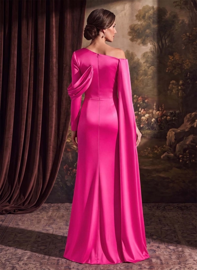 Fitted Column Long Sleeve Silky Satin Mother Of The Bride Dresses