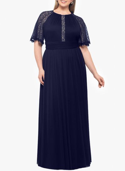 A-Line Scoop Neck Floor-Length Chiffon Mother Of The Bride Dresses With Lace