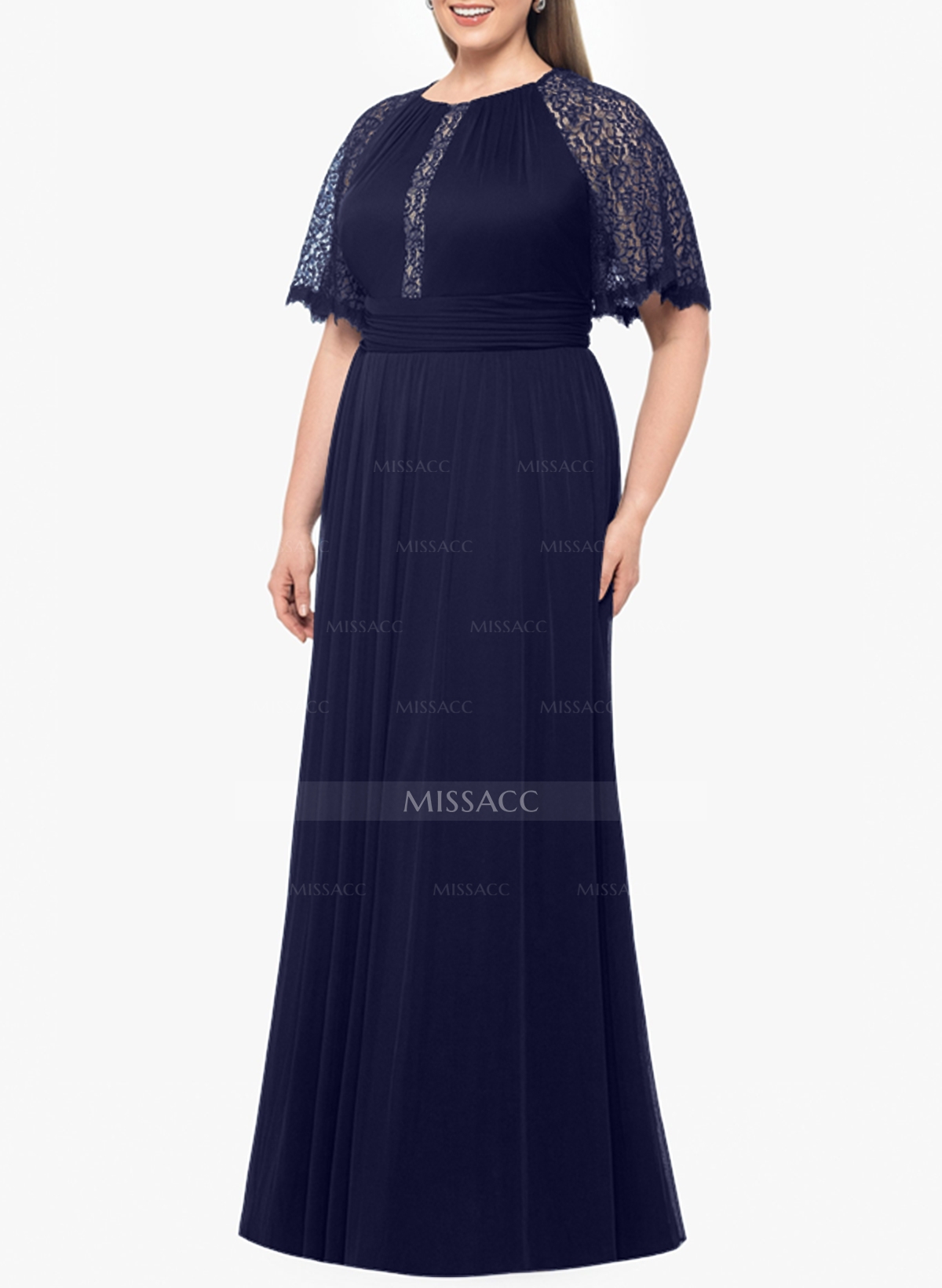 A-Line Scoop Neck Floor-Length Chiffon Mother Of The Bride Dresses With Lace