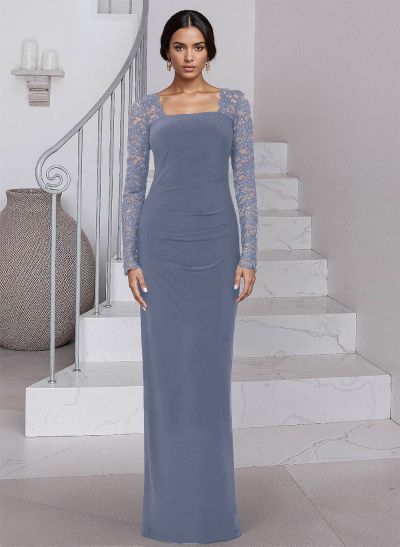 Sheath/Column Elastic Satin(Slight Stretch) Mother Of The Bride Dresses With Lace