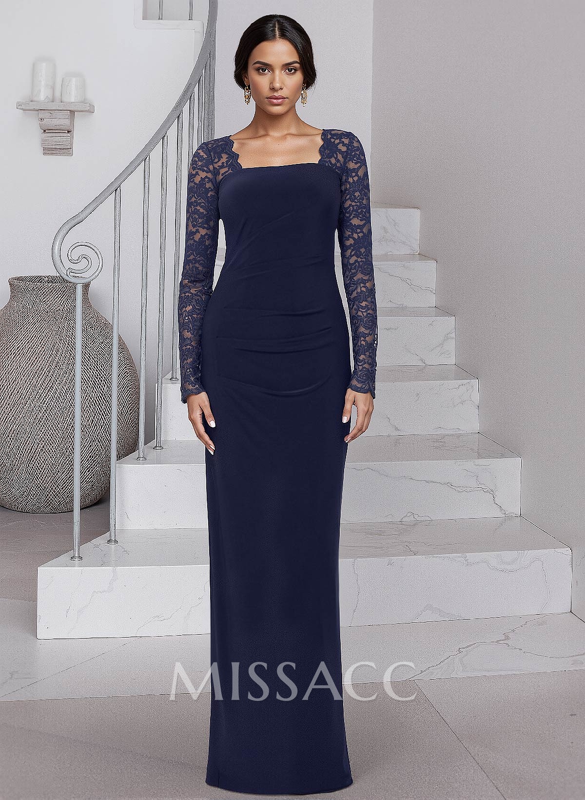 Sheath/Column Elastic Satin(Slight Stretch) Mother Of The Bride Dresses With Lace