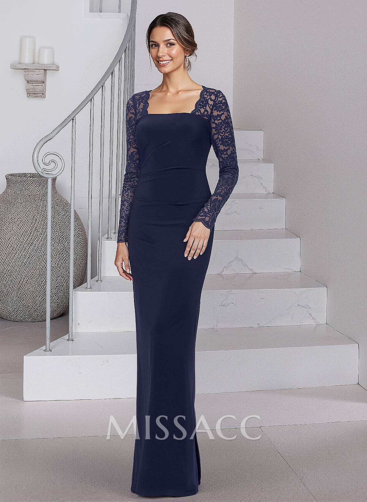 Sheath/Column Elastic Satin(Slight Stretch) Mother Of The Bride Dresses With Lace