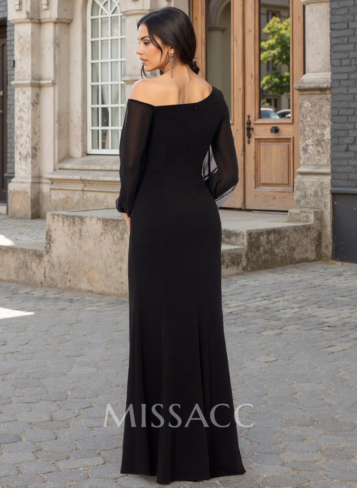 Trumpet/Mermaid Asymmetrical Long Sleeves Chiffon Mother Of The Bride Dresses