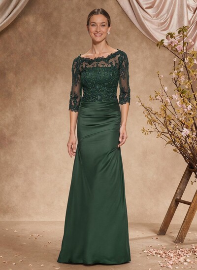 Sheath/Column Scoop Neck Silk Like Satin Mother Of The Bride Dresses With Lace