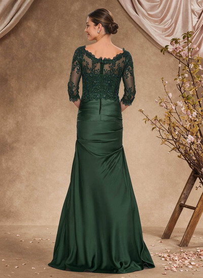 Sheath/Column Scoop Neck Silk Like Satin Mother Of The Bride Dresses With Lace