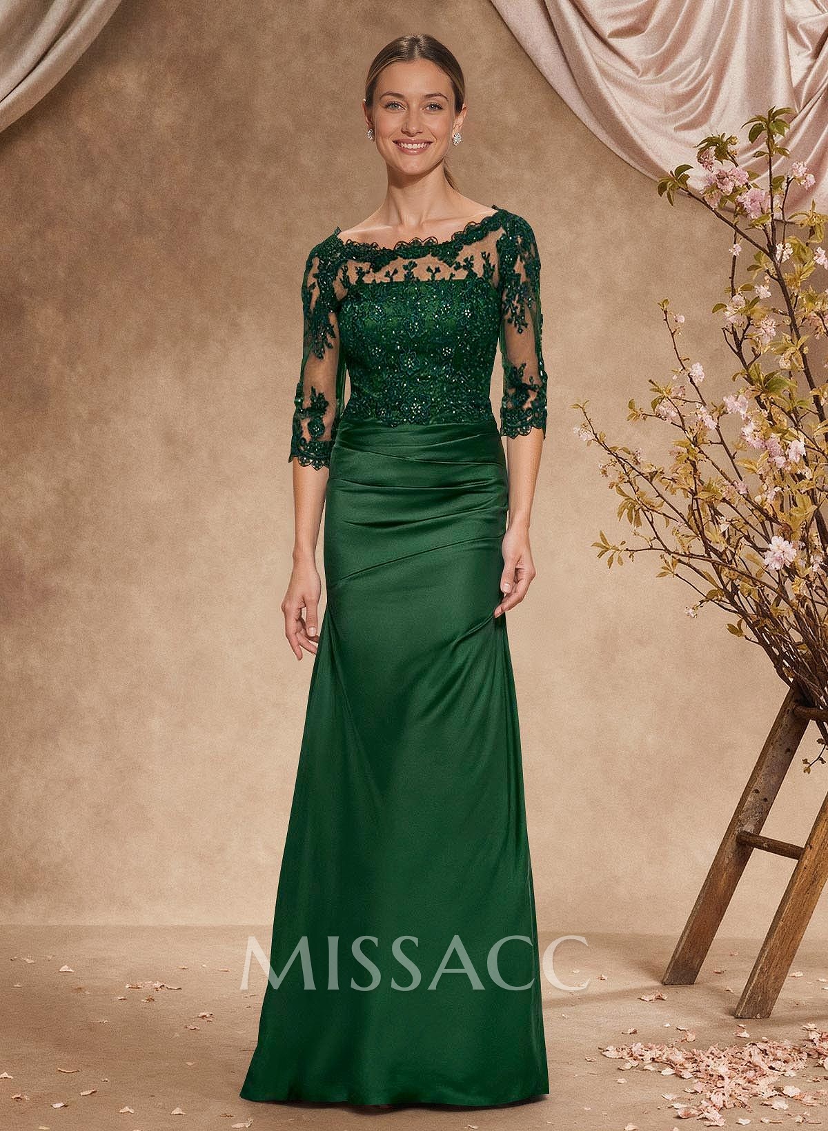 Sheath/Column Scoop Neck Silk Like Satin Mother Of The Bride Dresses With Lace