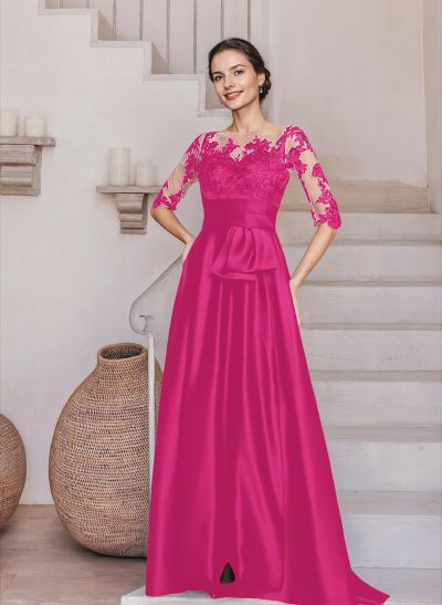 Sheath/Column Illusion Neck Satin/Lace Mother Of The Bride Dresses With Appliques Lace