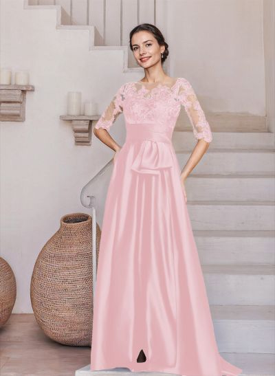 Sheath/Column Illusion Neck Satin/Lace Mother Of The Bride Dresses With Appliques Lace
