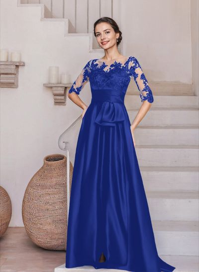 Sheath/Column Illusion Neck Satin/Lace Mother Of The Bride Dresses With Appliques Lace