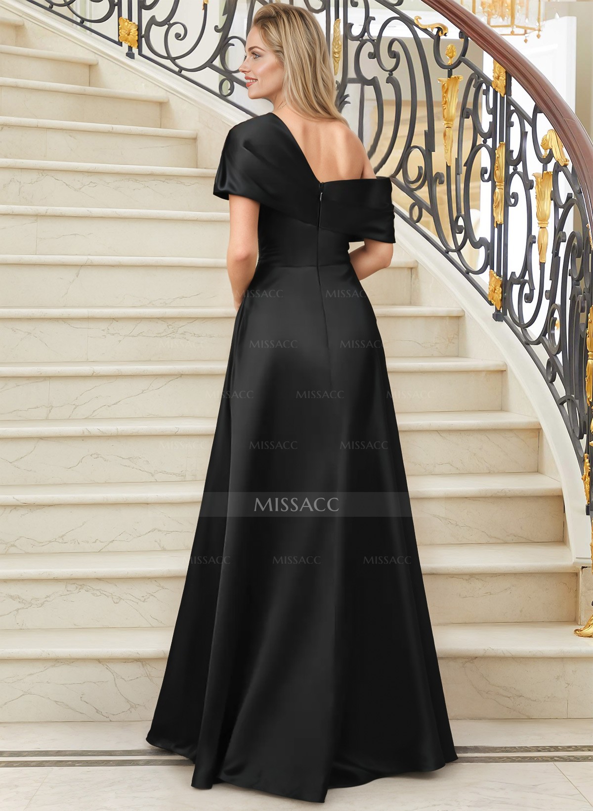 A-Line One-Shoulder Satin Mother Of The Bride Dresses With High Split