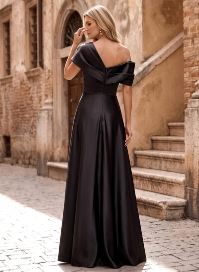 A-Line One-Shoulder Satin Mother Of The Bride Dresses With High Split