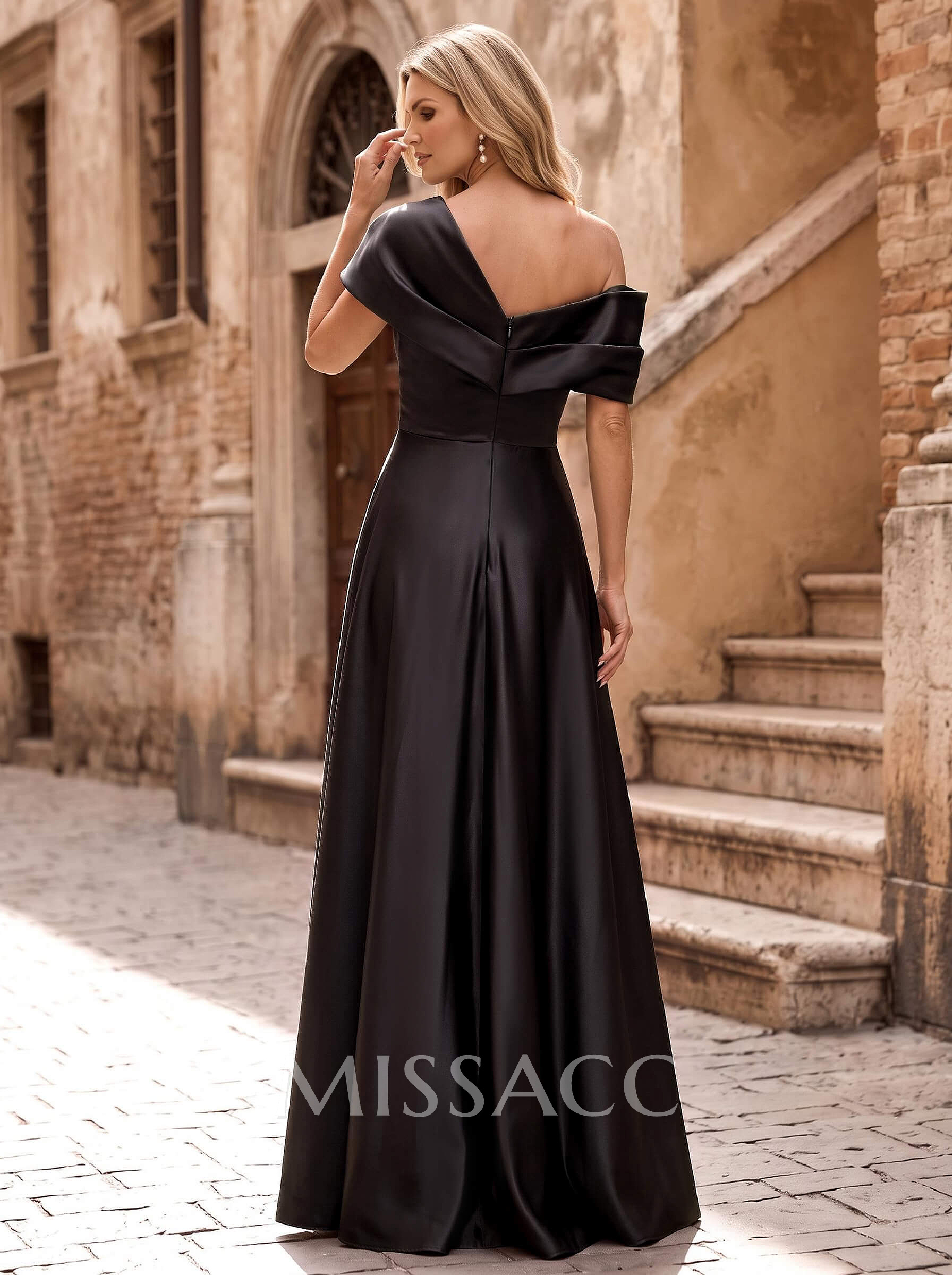 A-Line One-Shoulder Satin Mother Of The Bride Dresses With High Split