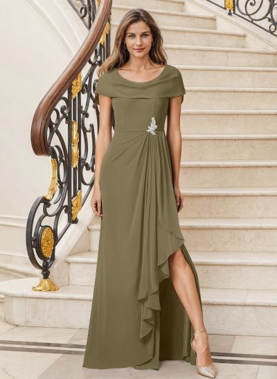 Sheath/Column Cowl Neck Chiffon Mother Of The Bride Dresses With Split Front