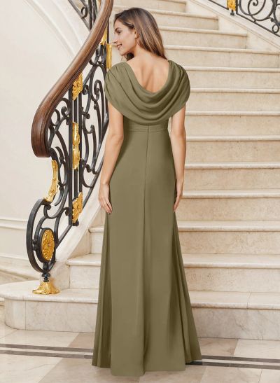 Sheath/Column Cowl Neck Chiffon Mother Of The Bride Dresses With Split Front