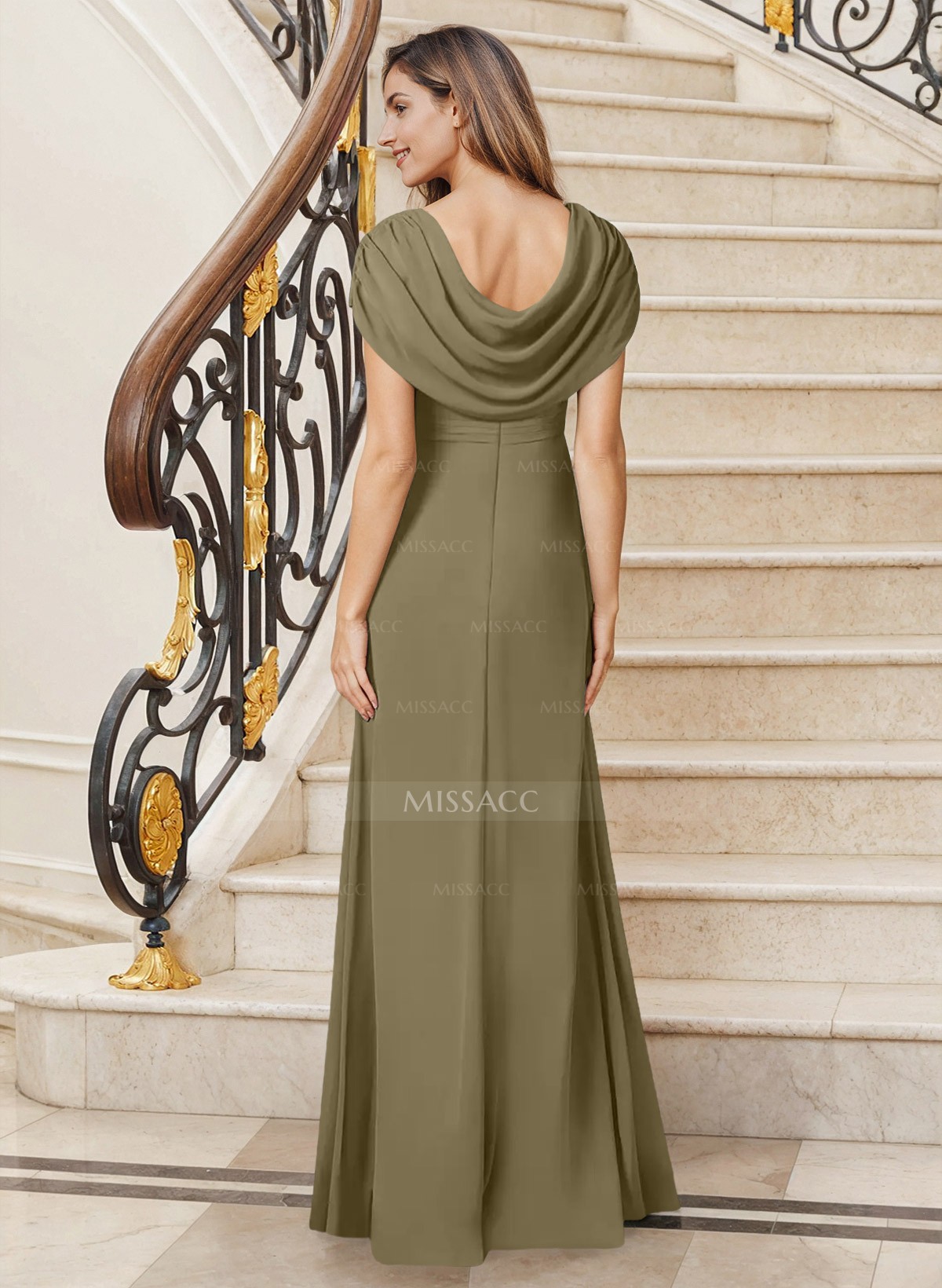 Sheath/Column Cowl Neck Chiffon Mother Of The Bride Dresses With Split Front